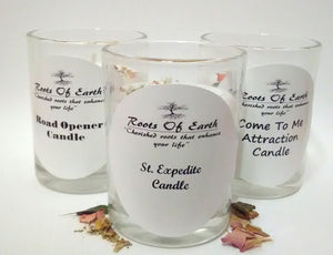 St Expedite Candle with Roots and Oils By Roots Of Earth